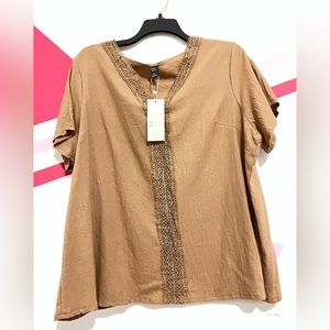 Guipure Lace Panel Batwing Sleeve Tee